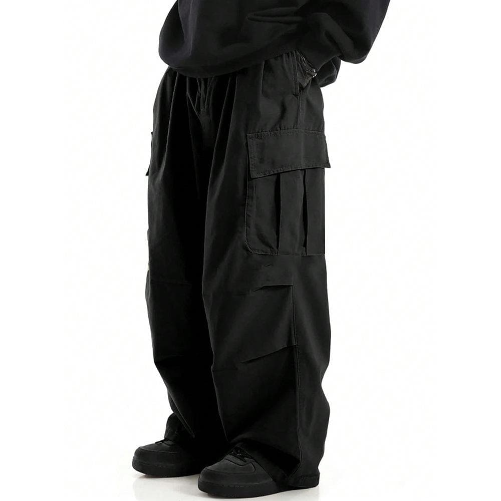 Loose Wide-leg Casual Pants Men's Large Pocket Work Trousers 3XL black