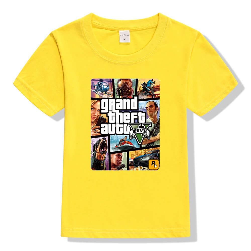 Summer Kids Boys Girls T Shirt 1 gta T-Shirt gta Street Fight Long with gta 5 clothes 12 yellow
