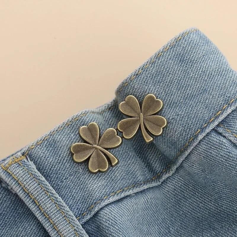 Four Leaf Clover Tightener Adjustable Waist Buckle for Jeans, No Sewing Required Button Adjuster for Pants and Skirts Waist