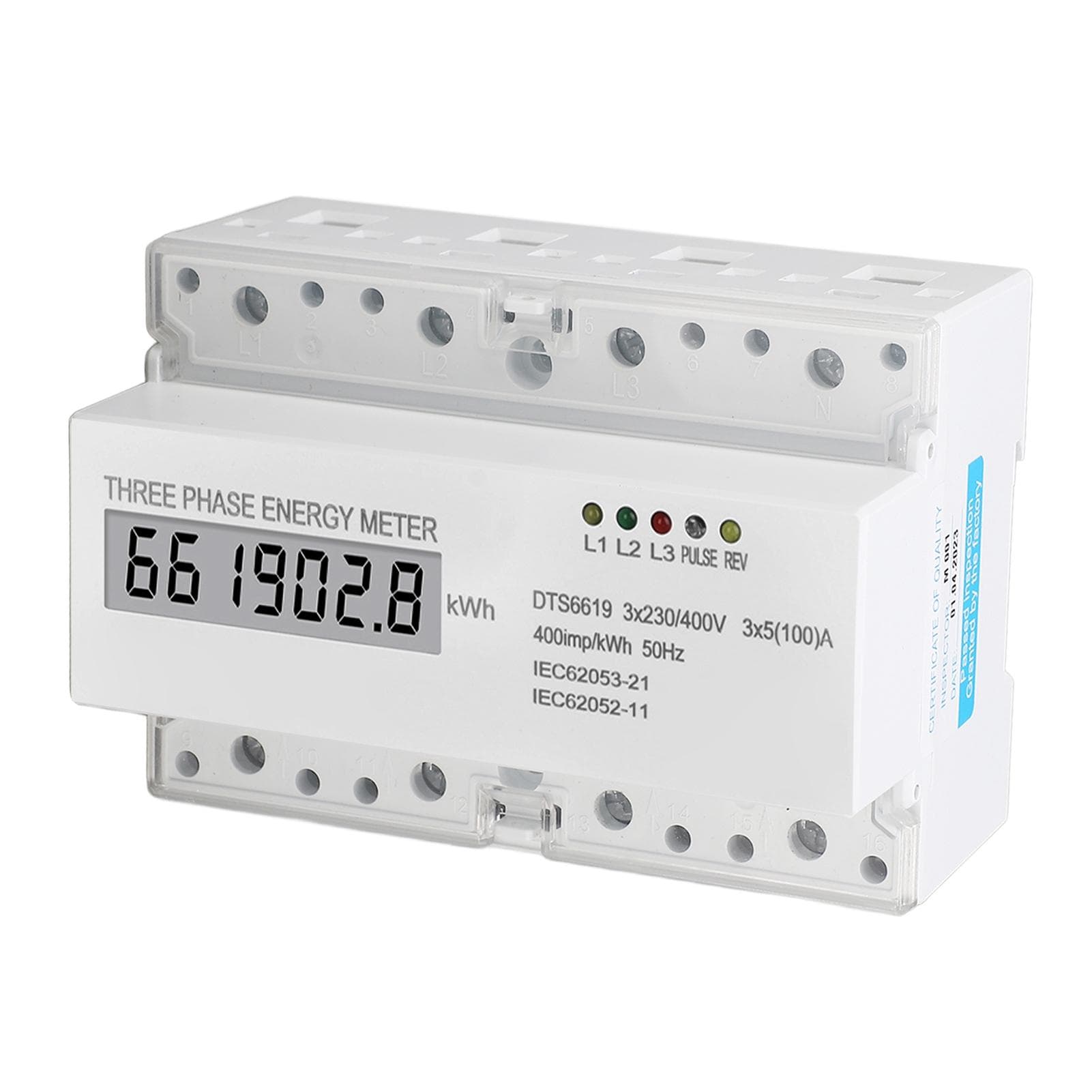 3 Phase Energy Meter DIN Rail Mount Electricity Usage Monitor LCD Electricity Meter 230V 400V 5