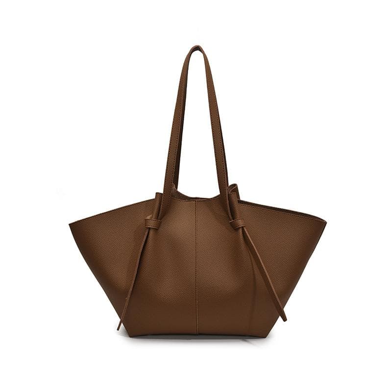 Spring new pleated large-capacity tote bag women's fashion versatile commuter bag portable wing bag brown