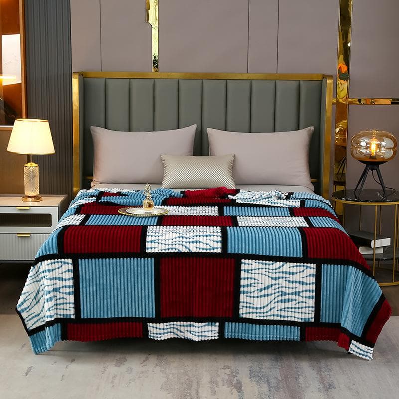 High-quality Milk Velvet Blanket with Geometric Square Print, Suitable for Bed, Travel, and Car Use. Made of Soft and Comfortable Polyester Fabric 150*200cm