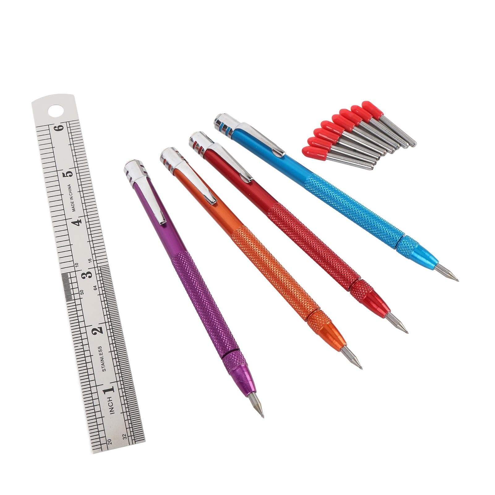 4 Pcs Tungsten Carbide Scriber Knurled Aluminium Handle Etching Engraving Pen with 8 Replacement