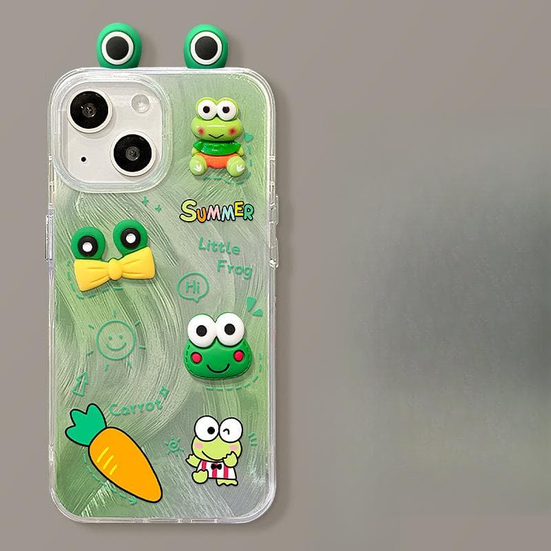 Applicable To Apple 15 Feather Yarn Mobile Phone Case Iphone14pro Three-dimensional Frog Doll Invisible Bracket 13 Cartoon 7/8 iPhone SE (2nd Generation)