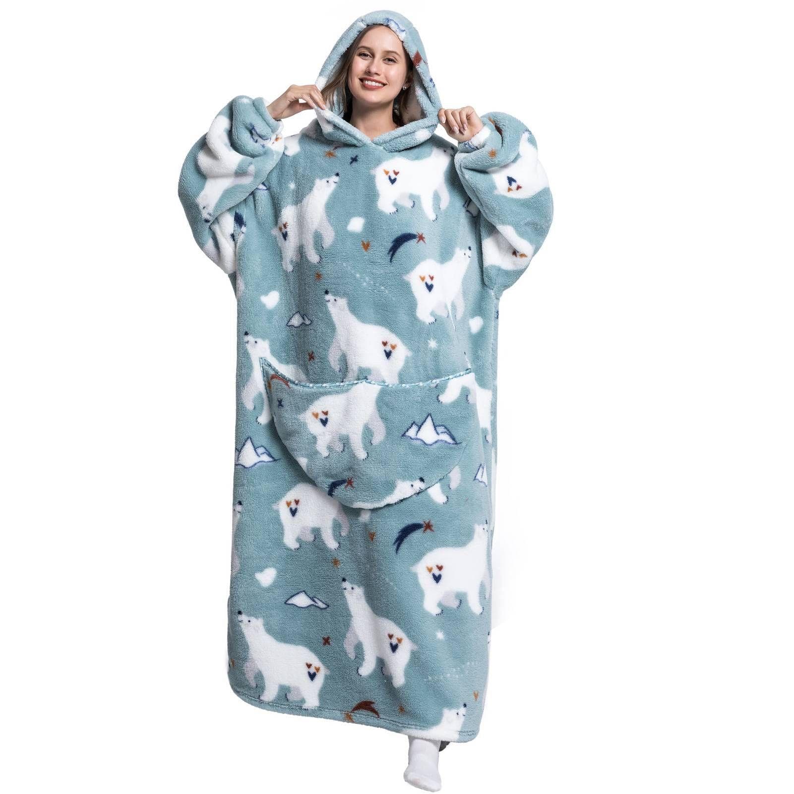 Wearable Blanket Women Home Soft Flannel Casual Print Oversized Hoodie Sweatshirt with Pocket for Type 7