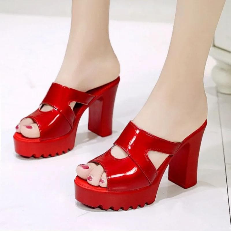 High-heeled Slippers Sexy Fashionable Women's Shoes Summer New Fish Mouth Shoes Casual Platform High-heeled Sandals Red Shoes 38
