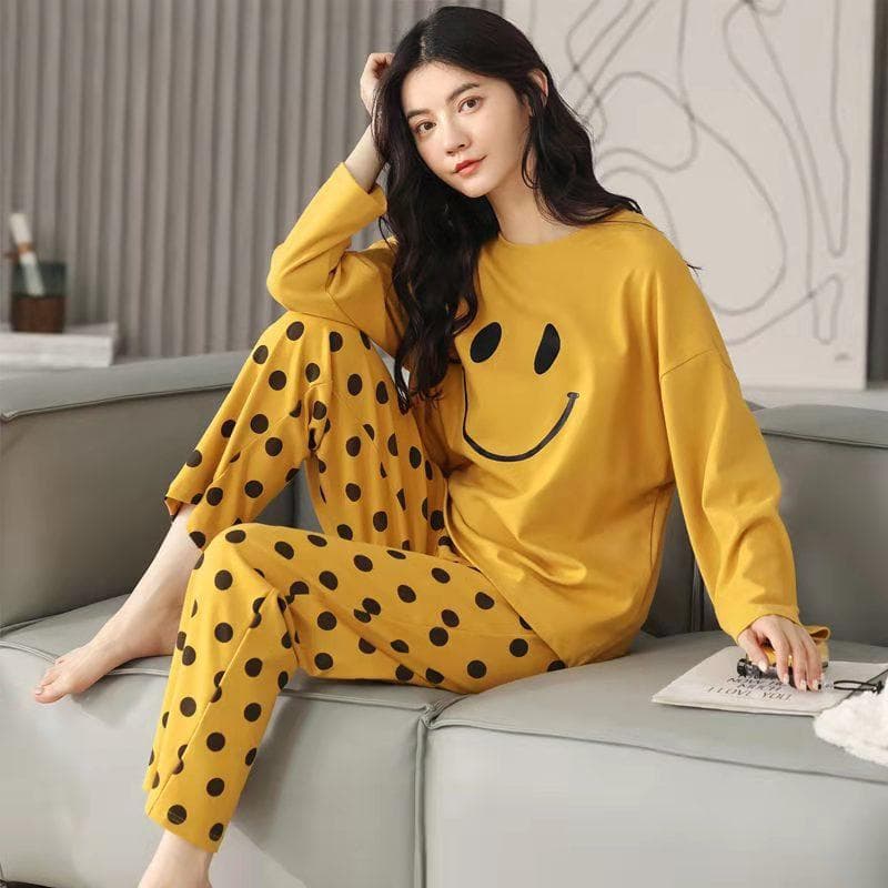 Plus Size Womens Fashion Girls Pajamas Long Sleeve Tops Pants Set Sleepwear Bamboo Print Fresh Family Pajamas Set M