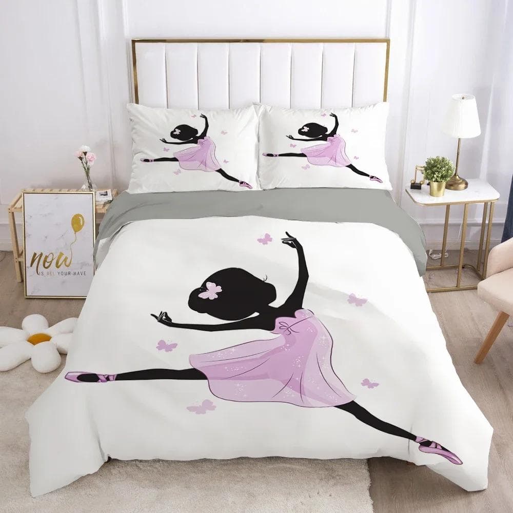 Dancing Girl Duvet Cover Ballet Girls Bedding Set Home Textile Bedclothes Soft Girly Comforter Cover QueenKing Size for Kids 70x133cm 2pcs