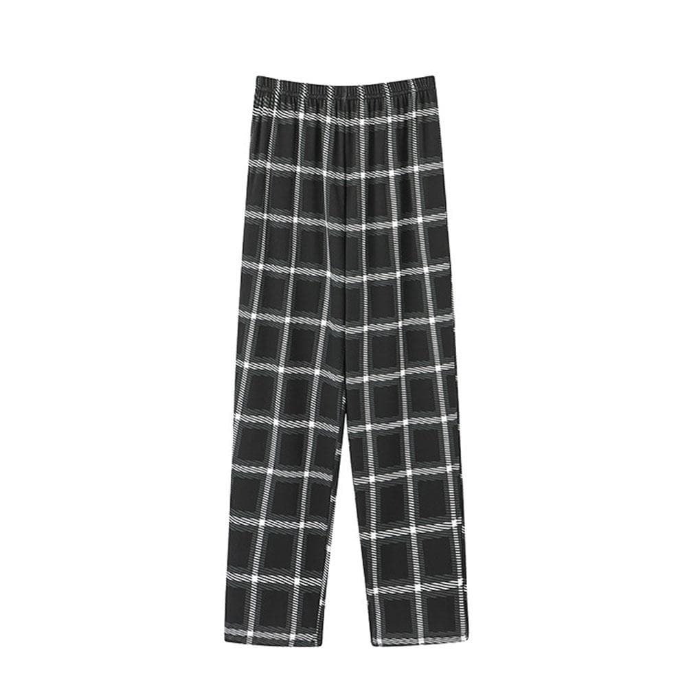 Men's 5XL Oversized Plus Size Spring Autumn Clothes Sleepwear Knit Cotton Plaid Pants Trousers Pyjamas 3XL