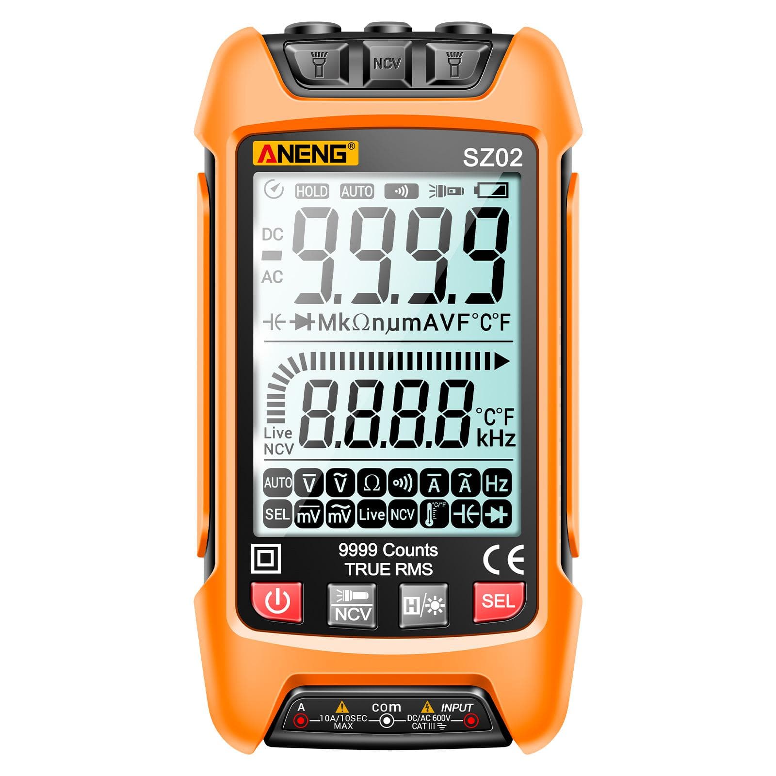 ANENG SZ02 Smart Digital Multimeter Auto Range 9999 Counts NCV Universal Meter Handheld orange