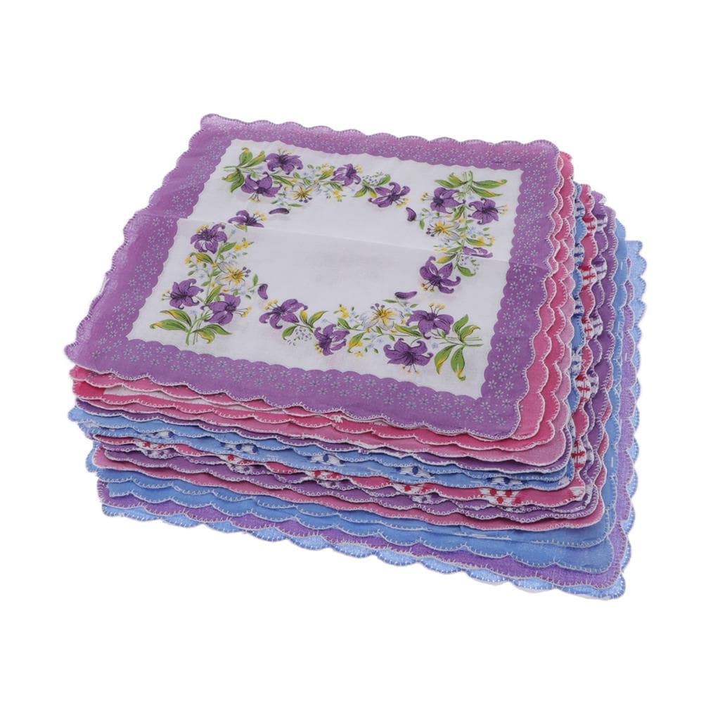 15pack Womens Vintage Floral Print Cotton Handkerchief Pocket Sqaure Hanky 28x28cm multicolour