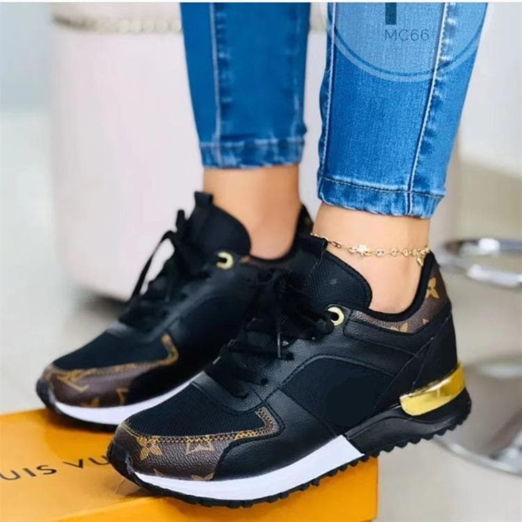 Women's Casual Sneakers Platform Running Shoes Fashion Breathable Lace-Up Sneakers 42 black
