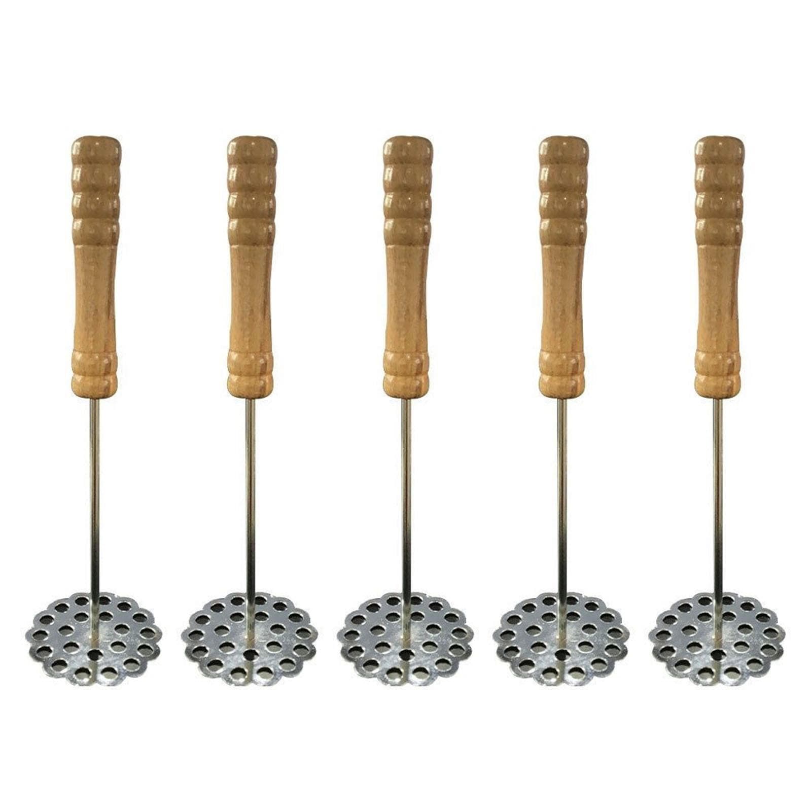 5pcs Potato Masher Portable Stainless Steel Wooden Handle Manual Spud Smasher Kitchen Tool