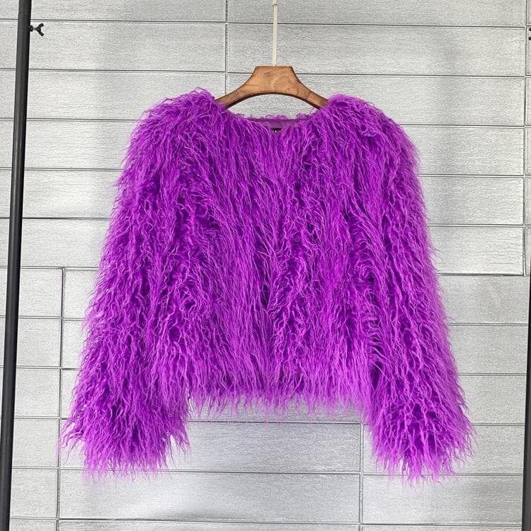 16 Color Women's Fur Coat Colorful Fluffy Pink Lamb Fur Faux Fur Coat Sheepskin Coat Winter Faux Fur Coat S purple