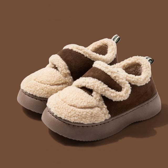 Winter Women Short Plush Warm Snow Boots Casual Shoes Suede Fur Chelsea Ankle Boots Flats Platform Ladies Slippers Botas 36-37 coffee