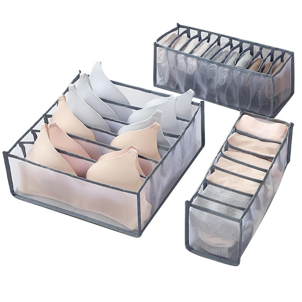 Foldable Underwear Drawer Organizers Storage Dividers Closet Organizer Storage Box 30 Grids For Clothes Bras Scarves Ties Socks 3pcs-sets