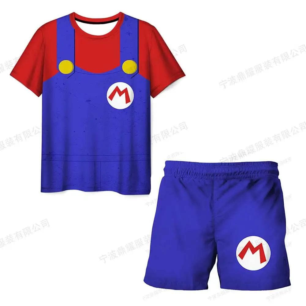 2025 MINISO Children's Clothing Sets Cosplay Super Mario T-shirts Shorts 2 Pcs Suits Kids Boys Girls Tops Tee Mario Bros T-shirt Pants Suit 140