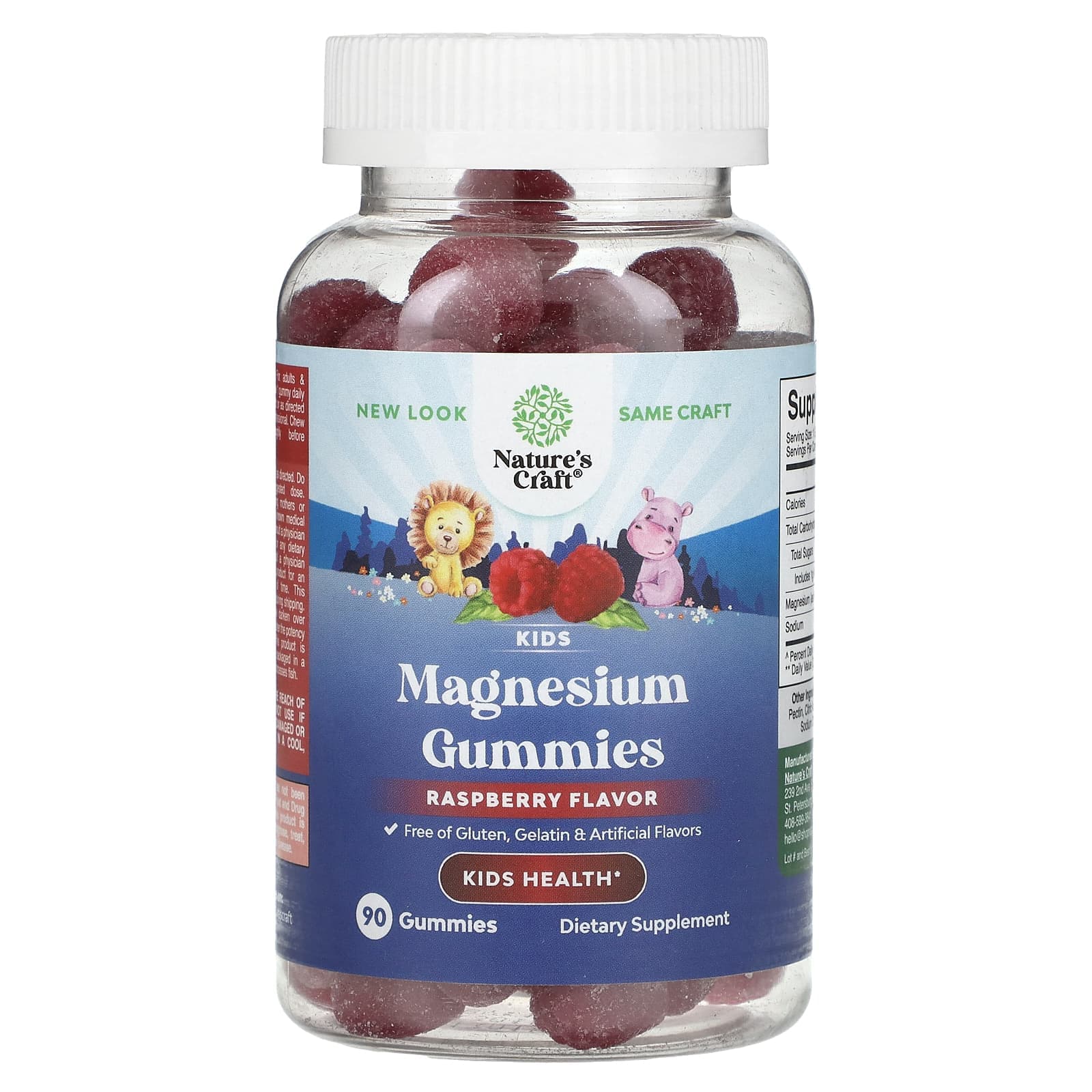 Nature's Craft, children's magnesium gummies, raspberry, 90 gummies