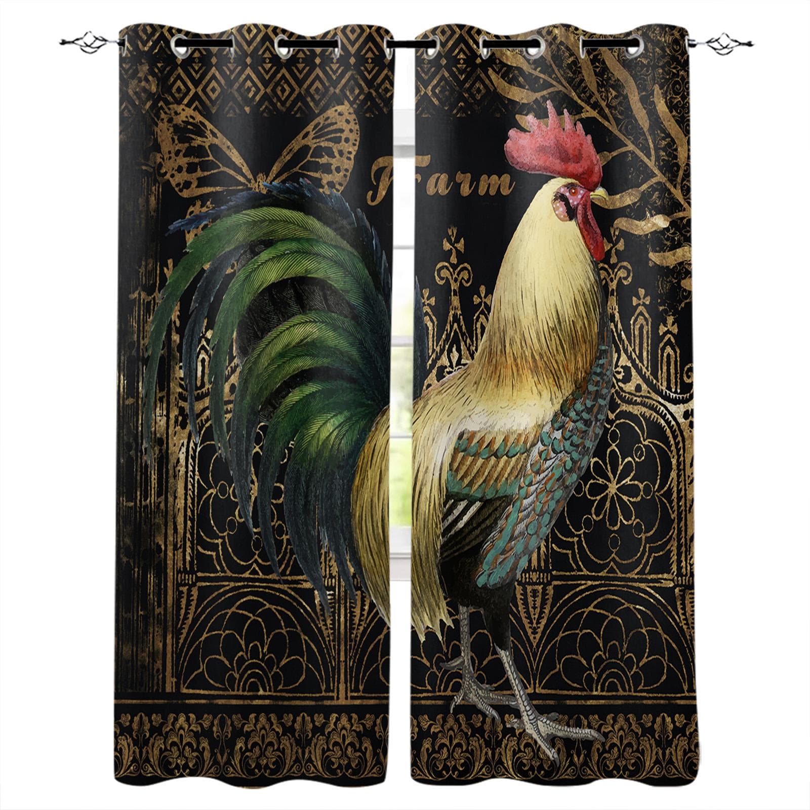 Farm Life Rooster Hen Sunflower Home Decor Window Curtains Bedroom Kitchen Curtain Panel Curtains for Living Room 135W x 135H(cm)