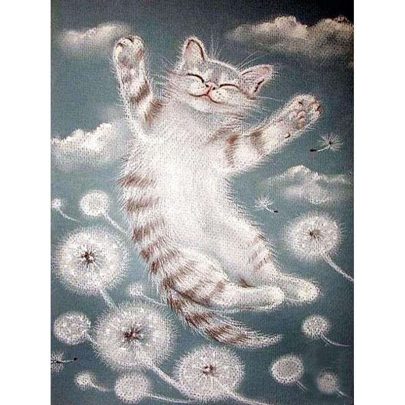 DIY Diamond Painting Cross Stitch Dandelion cat 5D Needlework Mosaic Full Round Drill Icon 20X30CM