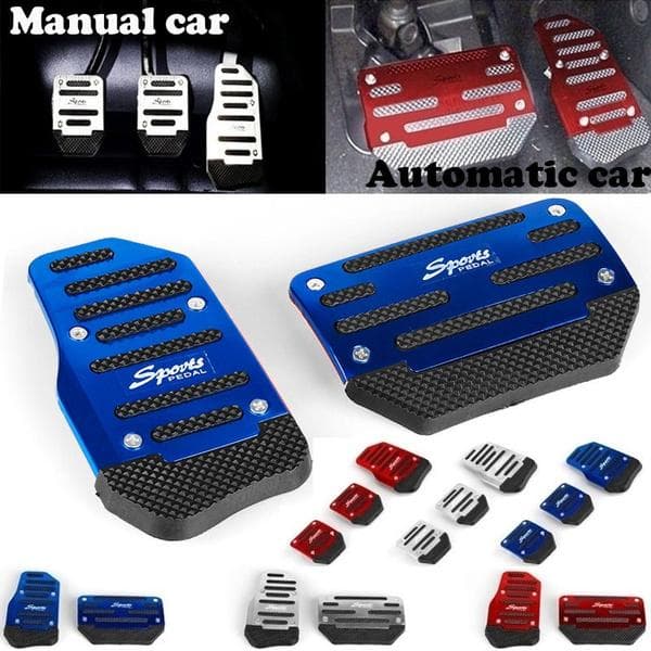 Universal Car Aluminum Automatic Gear Brake Accelerator Non-Slip Foot Pedal Pad Cover 2Pcs/set Red/Blue/Silver Manual car-3pcs blue