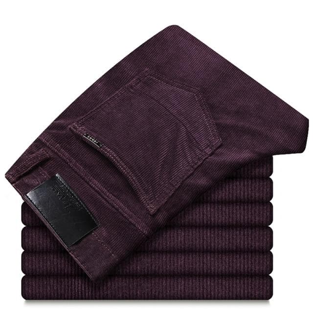 Men's Fashion Thick Corduroy Casual Trousers Winter Autumn Stretch Trousers Men's Brand Casual Trousers Tide 32 dark red