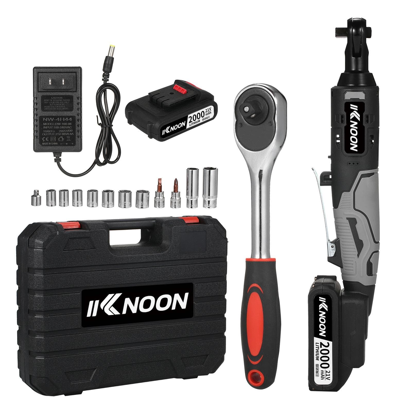 KKNOON Cordless Electric Ratchet Wrench Set 38 320 RPM 21V Battery Powered Ratcheting Wrench US Plug & 2 Battery