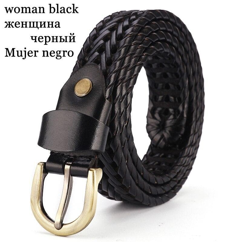 Woven belt genuine leather women's straps man belts Wide girdle Male cow skin vintage fashion brand 100cm black