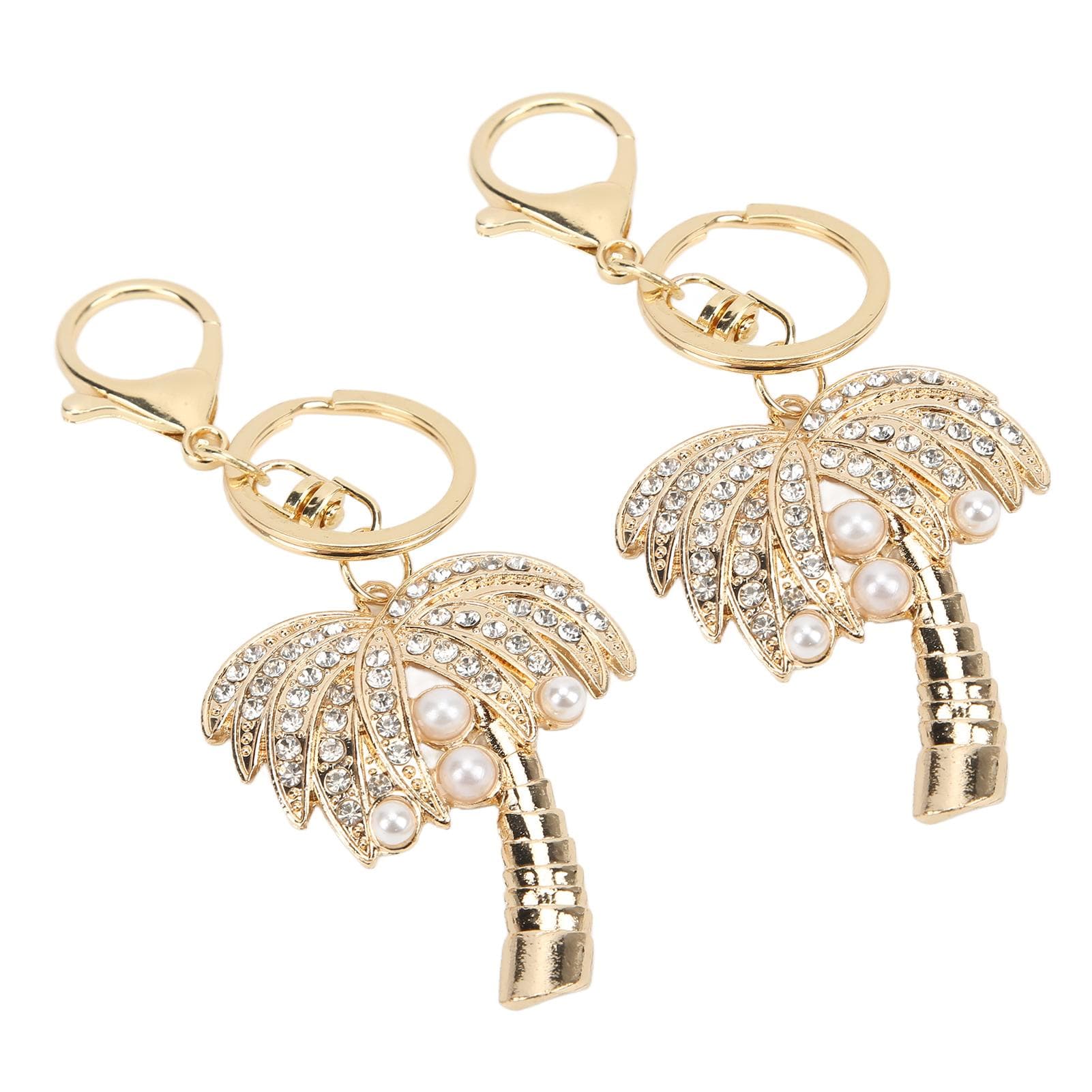 2pcs Keychain Pendants Coconut Palm Tree Shape Exquisite Rhinestone Keychain for Car Pendants Bag