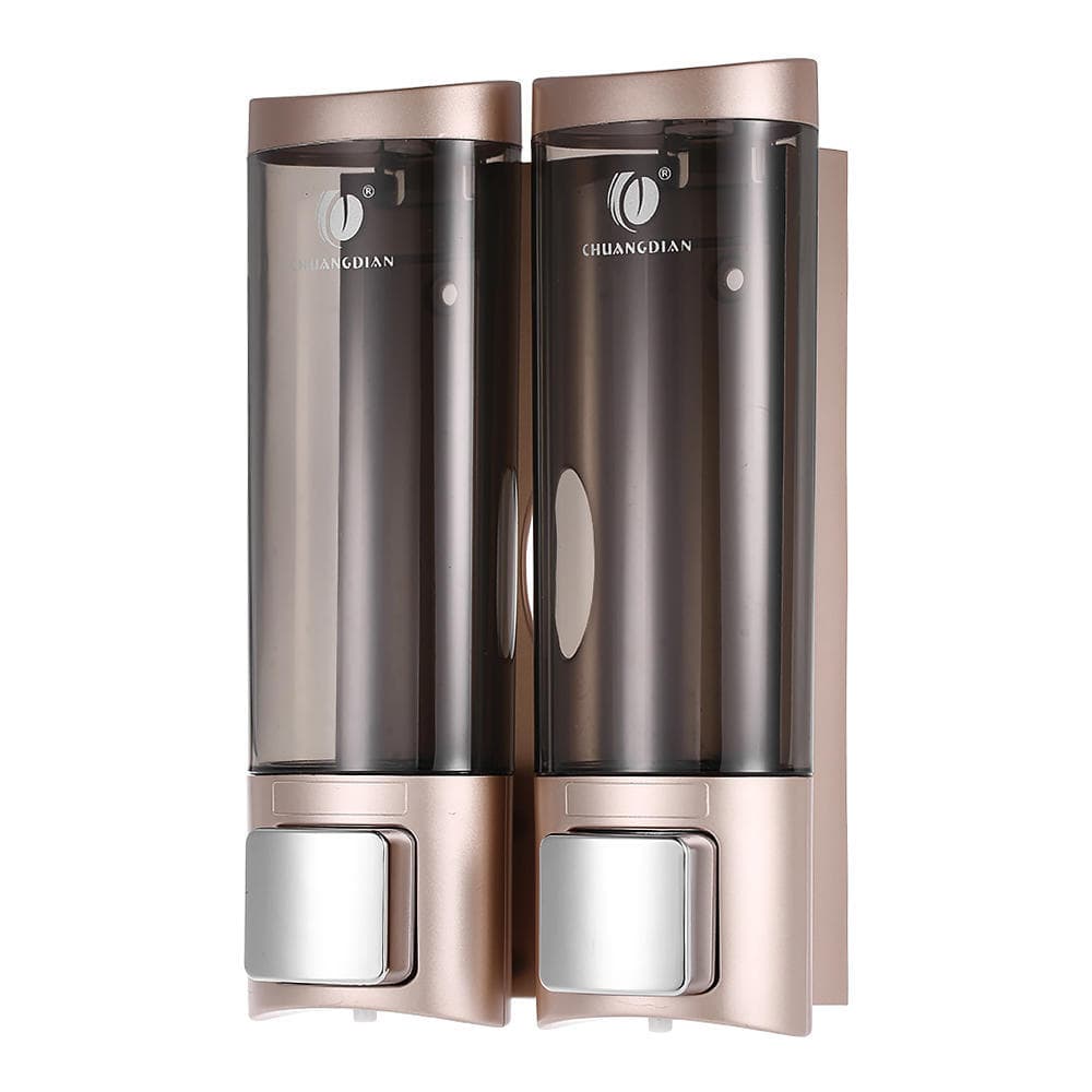 Manual Hand Soap Dispenser Wall Mount Double Liquid Shampoo Shower Gel Dispenser for Hotel 200mlx2 gold/champagne