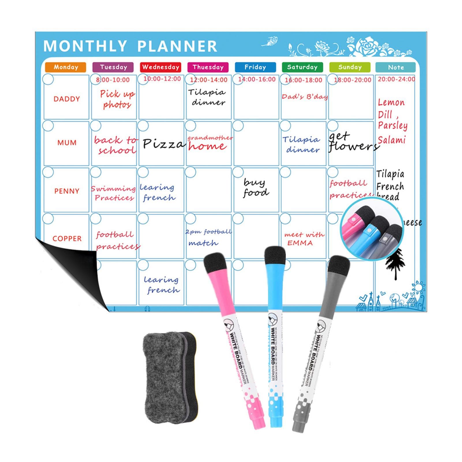 Magnetic Dry Erase Calendar Whiteboard Fridge Magnet Flexible Daily Message Stickers with 3 Board style 3 white