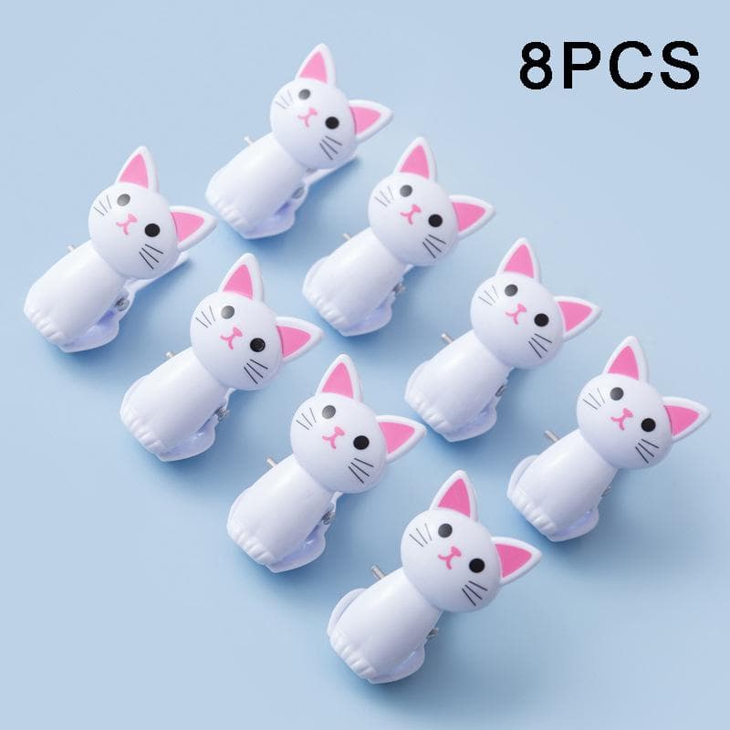 8pcs/Set Cute Cat Plastic Clips Laundry Hanging Clothes Pins Household Clothespegs Beach Towel Clips Clamp Snacks Sealing Clips white