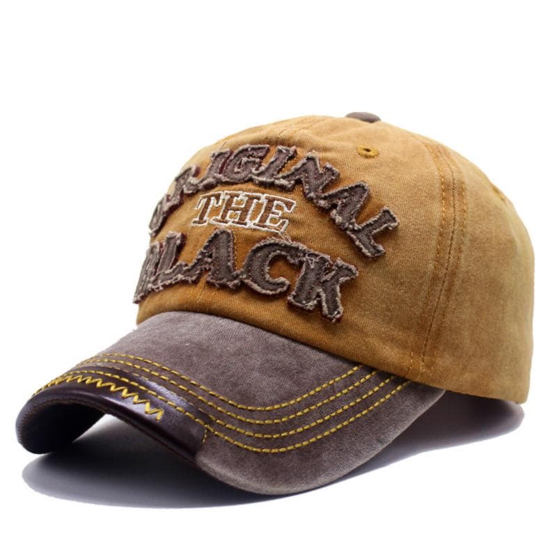 Hot Retro Washed Cotton Baseball Cap Snapback Hat For Men Women Casual 3D BLACK Letter Cap 54cm-62cm yellow/coffee