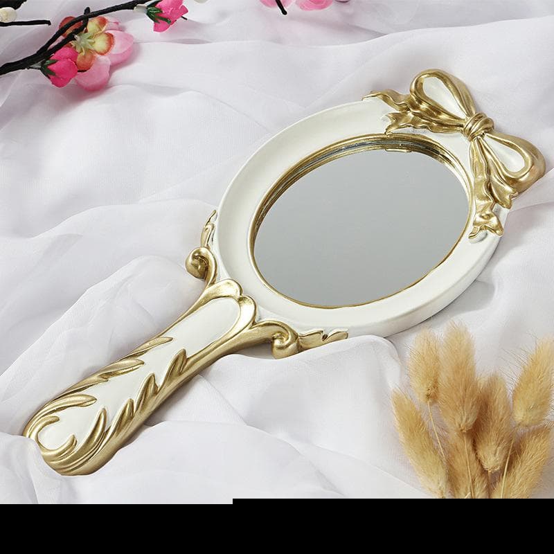 Rectangle Hand Hold Cosmetic Mirror with Handle Makeup Mirror Cute Creative Vintage Hand Mirrors Makeup Espelho white