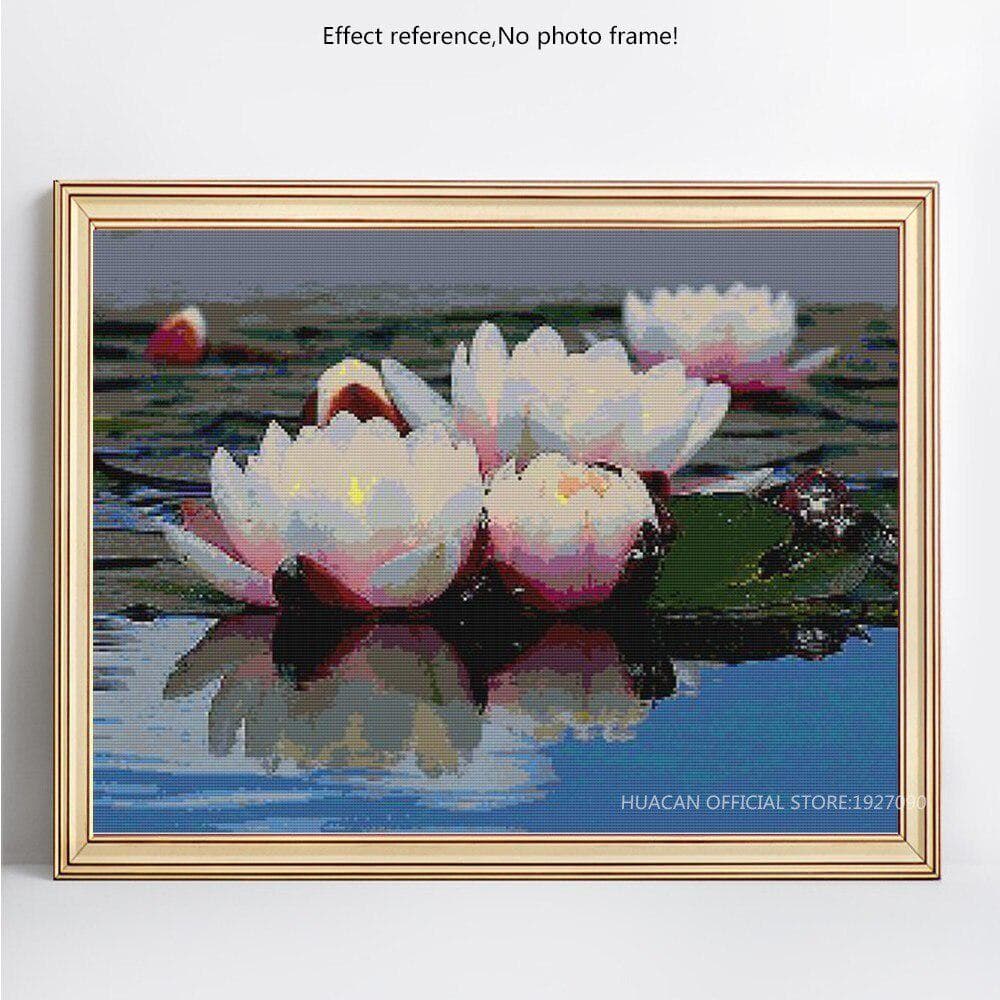 Diamond Mosaic Lotus 5D DIY Diamond Painting Embroidery Rhinestones Flower Decor 20X30CM