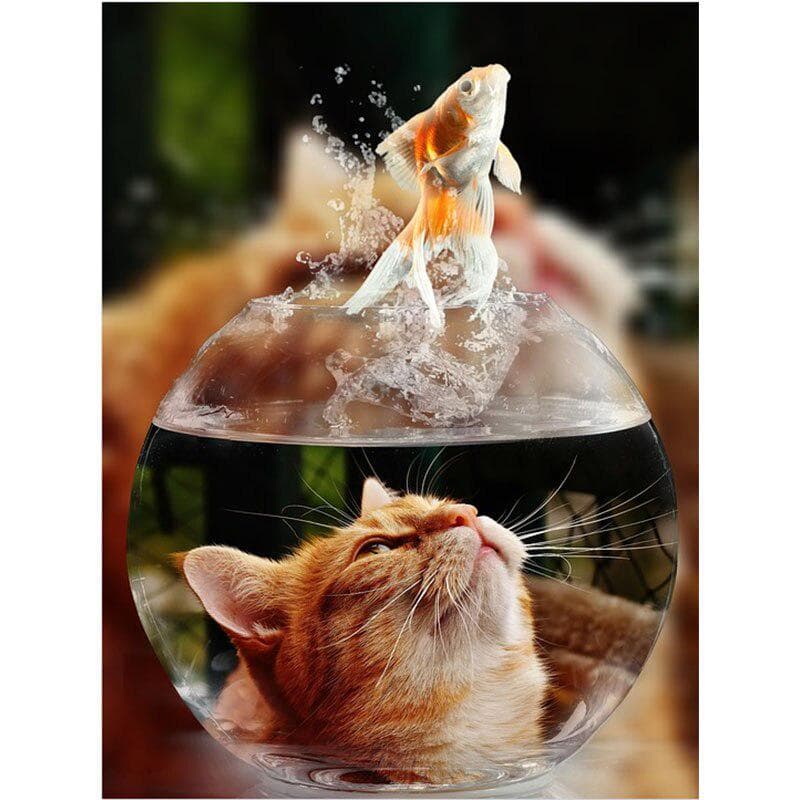 5D Animal Cat Fish Diamond Painting Full Round Drill Handmade Wall Kids Room Decoration 20X30CM