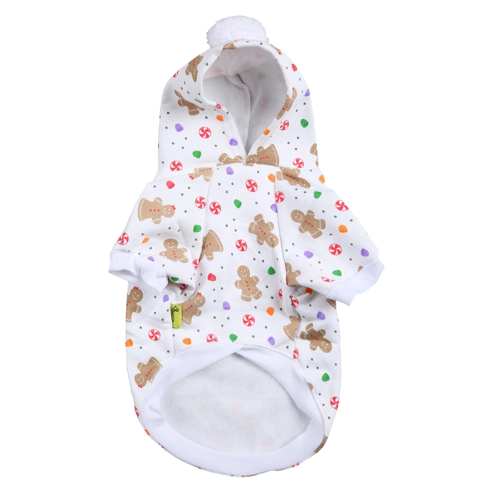 Christmas Dog Hoodie White Background Print Cute Gingerbread Man Dog Warm Cold Weather Jacket for M(for 4-6.5kg)