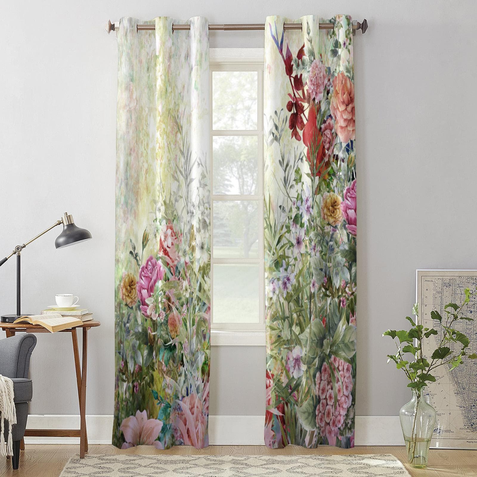 Rose Flower Abstract Windows Curtains Living Room Bedroom Window Treatments Household Kitchen Curtains 135W x 60H(cm) x1