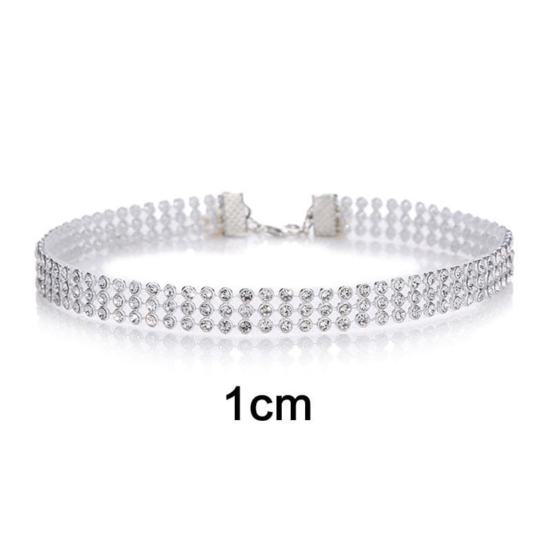 Women Fashion Full Diamond Crystal Rhinestone Choker Collar Chain Necklace Luxury Wedding Jewelry 1cm