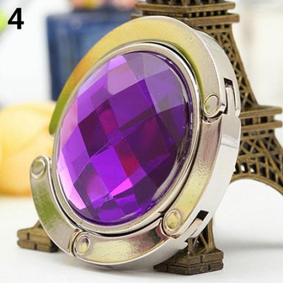 Foldable Handbag Purse Hanger Convenient Table Hook Hang Round Rhinestone Holder