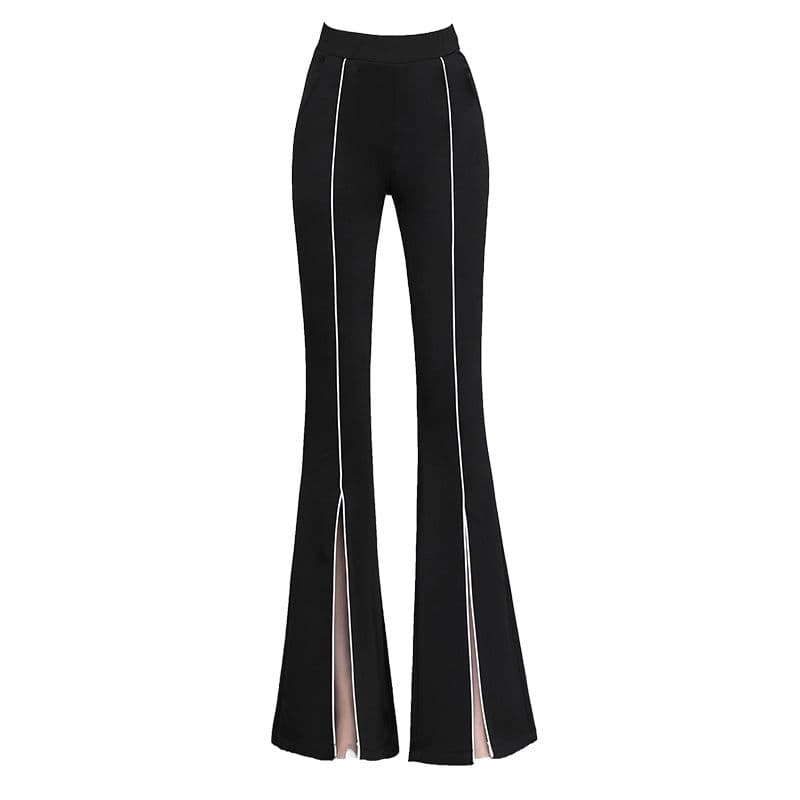 Spring and Autumn Women's Pants Casual Elastic Waist Look Thin and Contrast Three-dimensional Slim Stretch Flared Pants with Slits XXXL black
