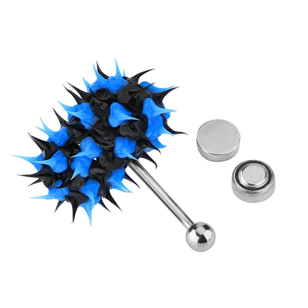 Vibrating Tongue Ring Stud Barbell Stainless Steel Body Piercing Jewelry (Black White)