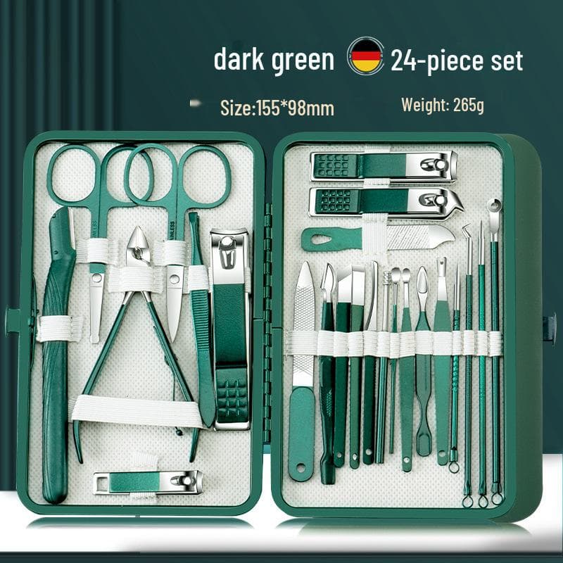 Dark Green 26-Piece Stainless Steel Manicure Nail Clippers Set with Dead Skin Clippers, Nail Scissors, Nail Tools 24pcs