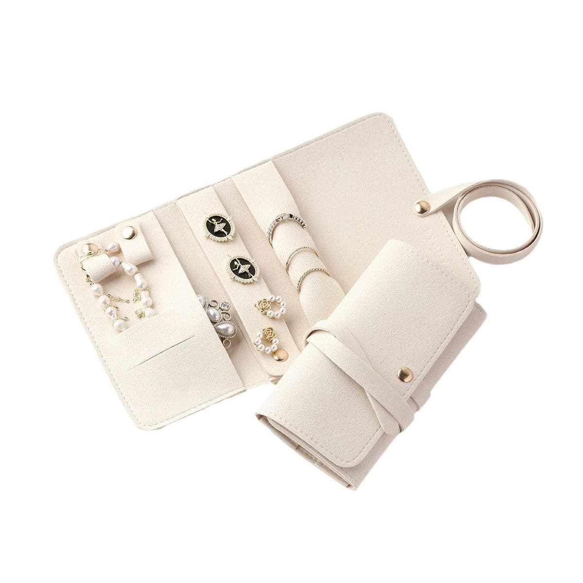Lightweight Jewelry Organizer Roll Waterproof Foldable Travel Storage Bag for Women Girls Necklaces Rings Earrings Bracelet white