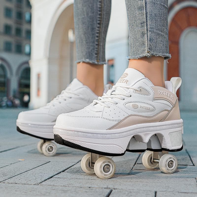 Children Teenagers Boys and Girls Shapeshifting Shoes Four Wheels Dual-purpose Roller Skates Double Row Runaway Shoes Roller Skates 35