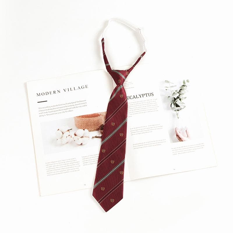 Japanese College-Style Retro Tie: Brown, Burgundy, and Black Stripes for Women