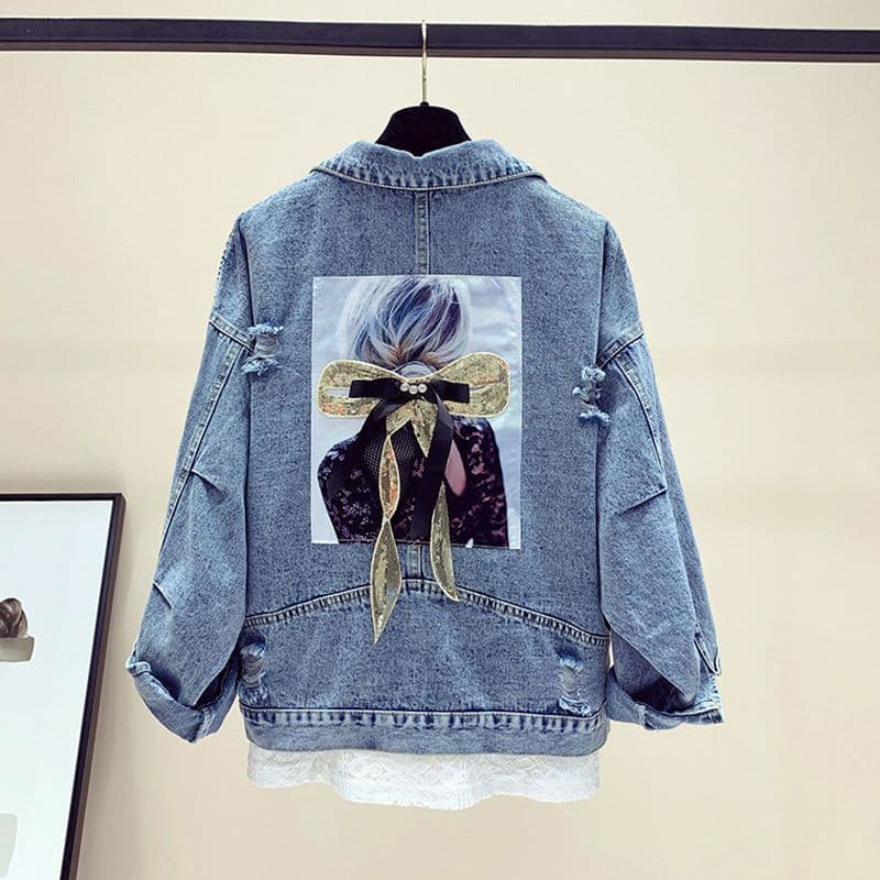 Women Embroidered Denim Jacket Female Spring and Autumn Loose Korean Version of The Popular Short Plus Size M