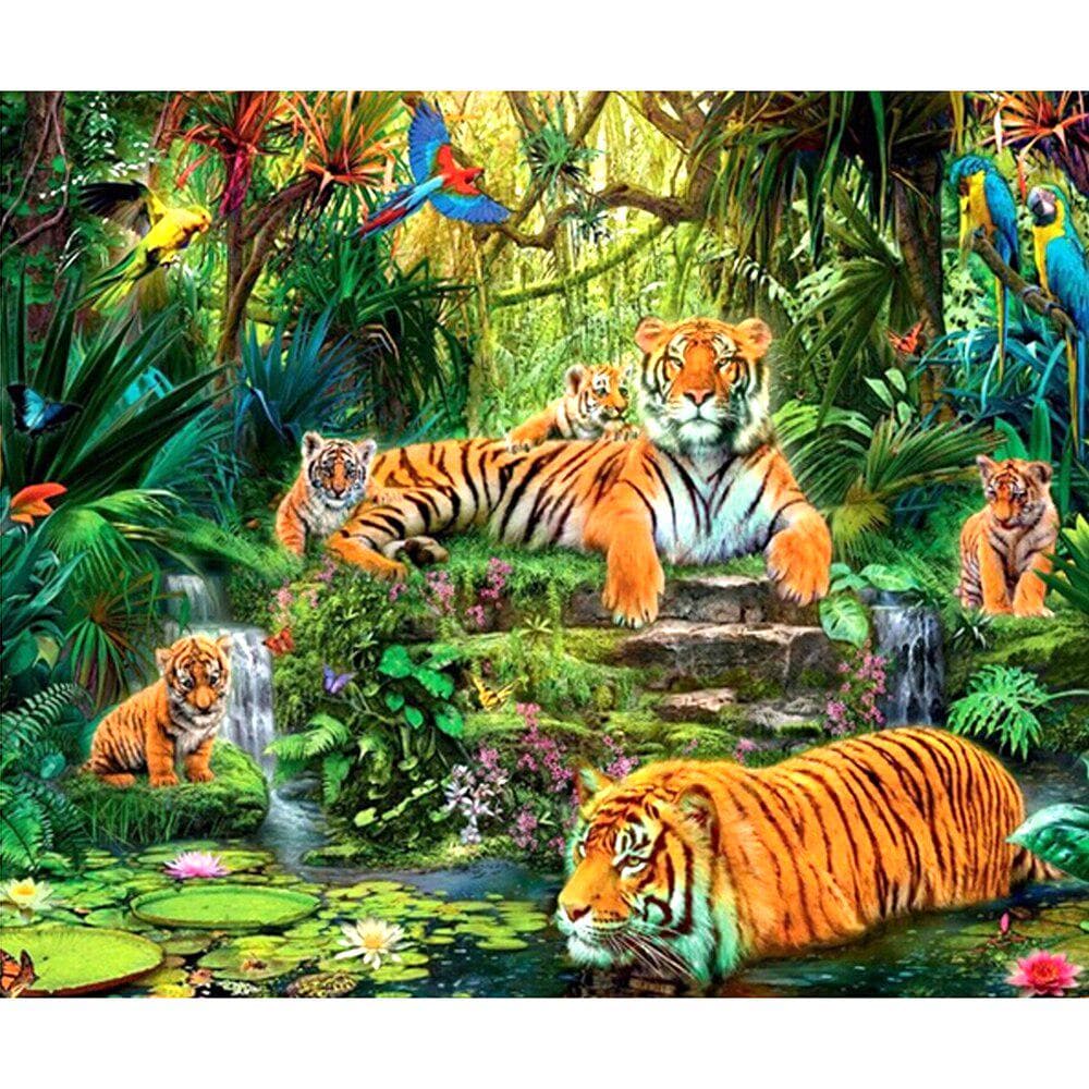 Cross Stitch Kit DIY Diamond Embroidery Forest tiger Full Round Diamond Painting Mosaic Home Decor 20X30CM