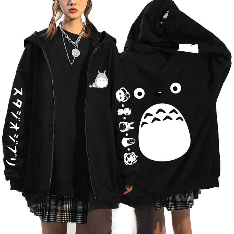 Anime Totoro Sweatshirts Men and Women Zipper Jackets Hooded Sweatshirts Casual Hip Hop Zip Up Hoodie XL