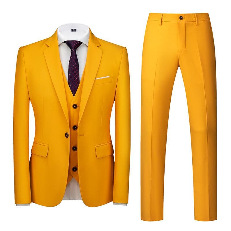 Formal Suit 3 Piece Set Suit for Men's Business Office Wedding Party Suit Blazer+Pant+Vest XXL yellow